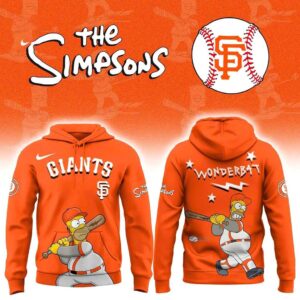 San Francisco Giants Simpsons Special Hoodie. Orange all-over print with Homer Simpson batting, 'GIANTS' text, and 'WONDERBAT'.