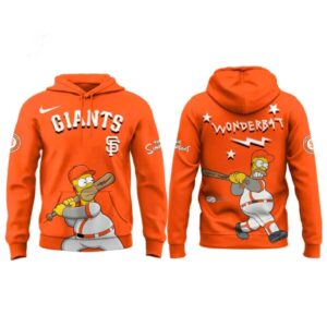 San Francisco Giants Simpsons Special Hoodie. Orange all-over print with Homer Simpson batting, 'GIANTS' text, and 'WONDERBAT'.