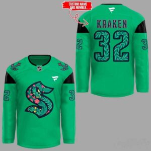 Seattle Kraken Green Light 2026 Special Hockey Jersey, bright green with floral Kraken 'S' logo, black accents, and botanical '32' numbers.