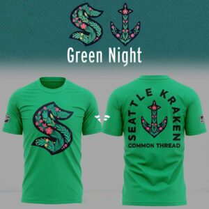 Green Seattle Kraken Green Night Kraken Common Thread 2026 Hoodie T Shirt with floral 'S' logo & botanical anchor design.