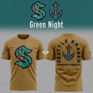 Green Seattle Kraken Green Night Kraken Common Thread 2026 Hoodie T Shirt with floral 'S' logo & botanical anchor design.
