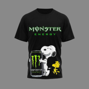 Snoopy Monster Energy Drink Motocross Tee Hoodie: Snoopy with Monster Energy cans and 'Powered by Monster' on black.
