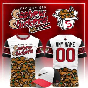 Springfield Cardinals 2026 Springfield Cashew Chickens Custom Tee Hoodies: A food-themed tee with cashew chicken graphic.