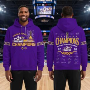 Sydney Kings 2026 NBL Champions Special Edition Limited Hoodie, purple with championship graphics, gold lettering, trophy, team logo, & player signatures.