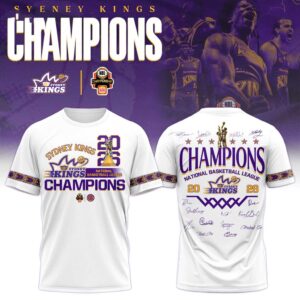 Sydney Kings 2026 NBL Champions Special Edition Limited Hoodie, purple with championship graphics, gold lettering, trophy, team logo, & player signatures.