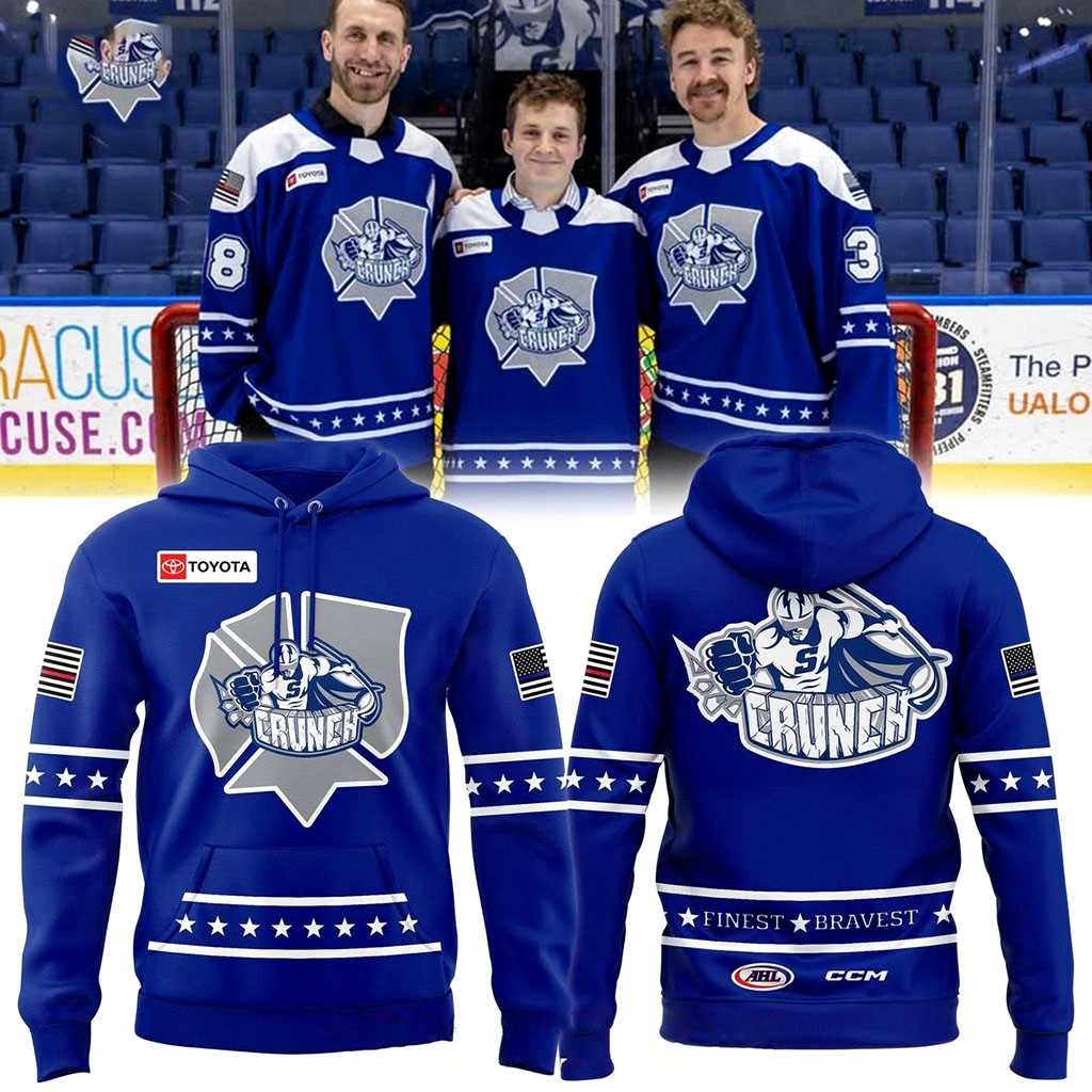 Syracuse Crunch 2026 First Responders Night Tee Hoodie All Blue Syracuse Crunch 2026 First Responders Night Tee Hoodie All Blue
