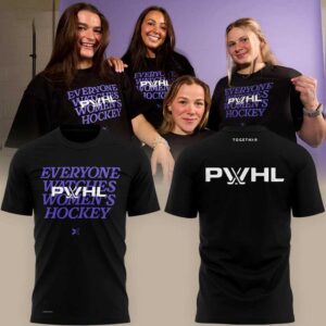 Black Togethxr PWHL Women's Hockey 2026 Tee Hoodie; front: 'EVERYONE WATCHES PWHL WOMEN'S HOCKEY'; back: 'PWHL' logo.