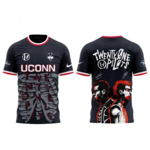 UConn Huskies Twenty One Pilots 2026 NCAA March Madness Music Festival Hoodie with husky, ribcage, and band member art.