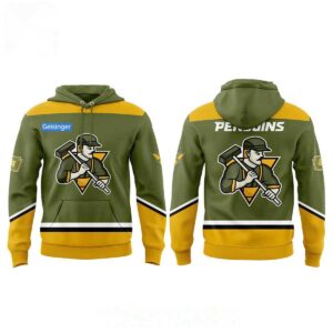 Wilkes-BarreScranton Penguins Steamtown Gandy Dancers 2026 Shirt Hoodie: Olive green & gold, miner logo, Geisinger & Penguins logos.