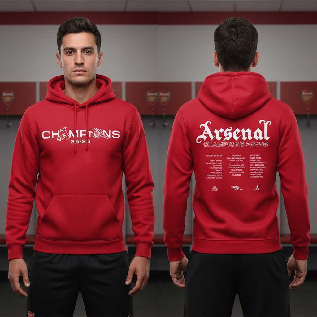 Arsenal Premier League Champions 2026 Red Hoodie Arsenal Premier League Champions 2026 Red Hoodie