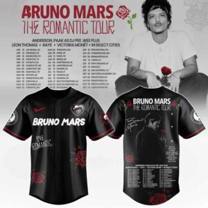 Bruno Mars The Romantic Tour 2026 Black Baseball Jersey