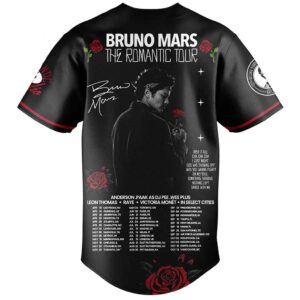 Bruno Mars The Romantic Tour 2026 Black Baseball Jersey