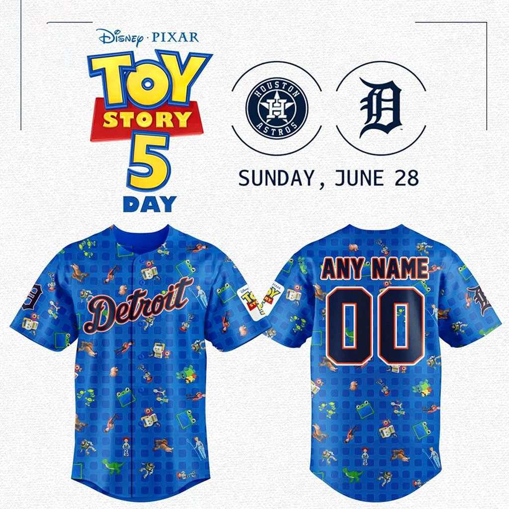 Detroit Tigers 2026 Toy Story 5 Day Custom Baseball Jersey Detroit Tigers 2026 Toy Story 5 Day Custom Baseball Jersey