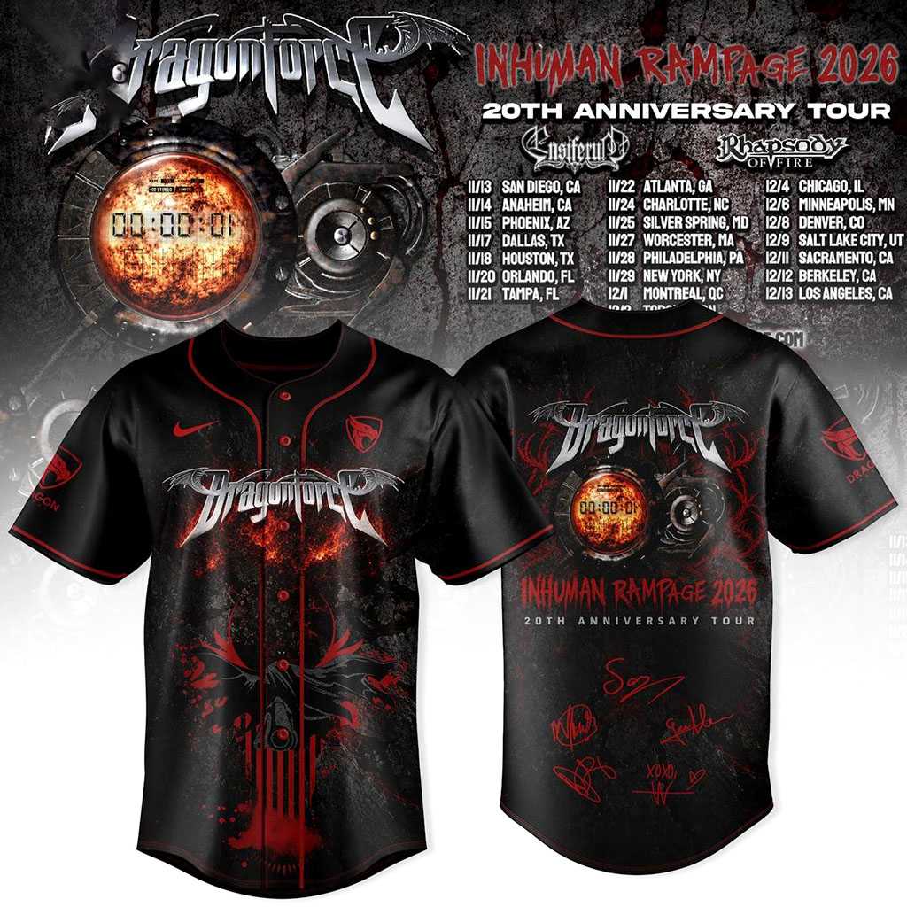 DragonForce Inhuman Rampage 20th Anniversary Tour 2026 Signature Baseball Jersey DragonForce Inhuman Rampage 20th Anniversary Tour 2026 Signature Baseball Jersey