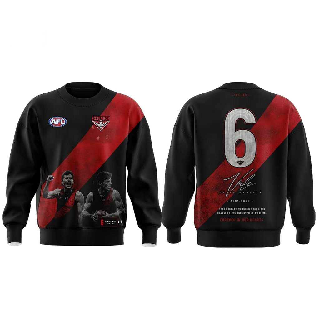 Essendon Bombers AFL Commemorates Neale Daniher 1961 2026 Tee Hoodie Essendon Bombers AFL Commemorates Neale Daniher 1961 2026 Tee Hoodie