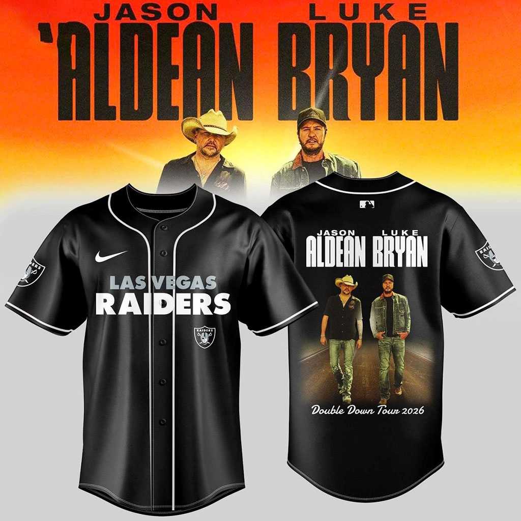 Las Vegas Raiders Jason Aldean Luke Bryan Double Down Tour 2026 Baseball Jersey Las Vegas Raiders Jason Aldean Luke Bryan Double Down Tour 2026 Baseball Jersey