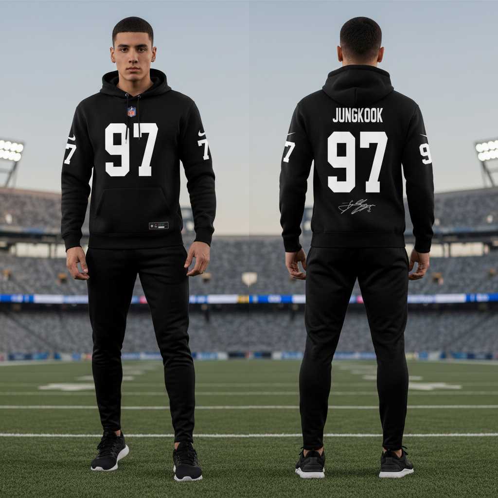 Las Vegas Raiders Jung Kook in Silver Black Hoodie Las Vegas Raiders Jung Kook in Silver Black Hoodie