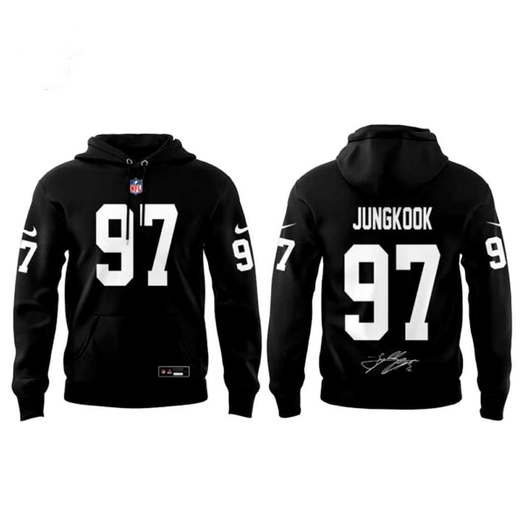 Las Vegas Raiders Jung Kook in Silver Black Hoodie Las Vegas Raiders Jung Kook in Silver Black Hoodie