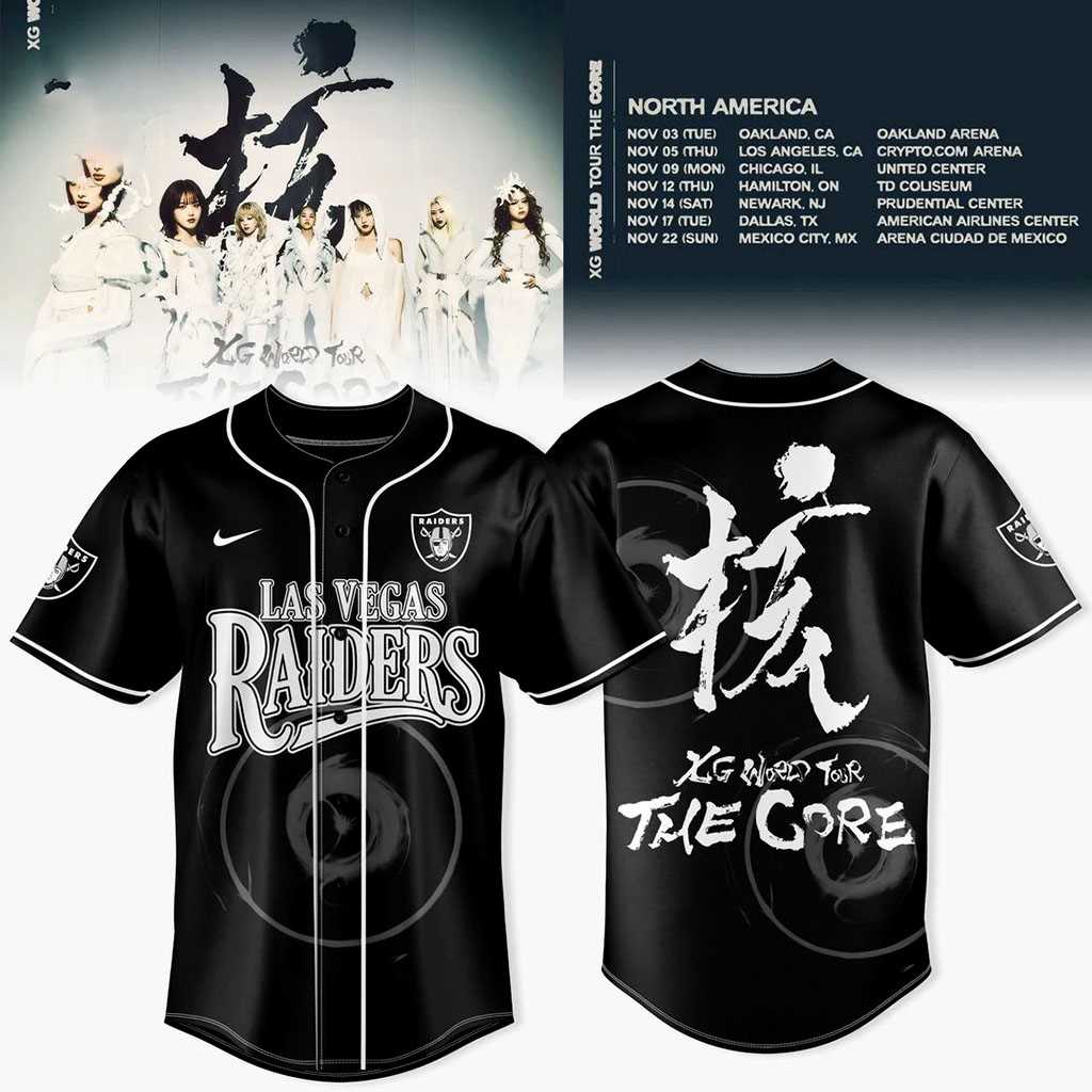 Las Vegas Raiders XG World Tour The Core Baseball Jersey Las Vegas Raiders XG World Tour The Core Baseball Jersey