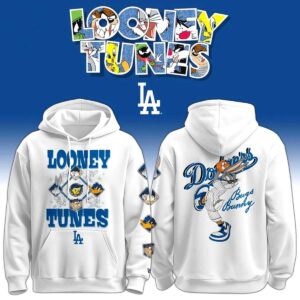 Los Angeles Dodgers Looney Tunes Bugs Bunny Retro Baseball White Hoodie