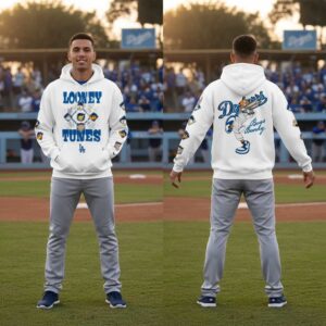 Los Angeles Dodgers Looney Tunes Bugs Bunny Retro Baseball White Hoodie