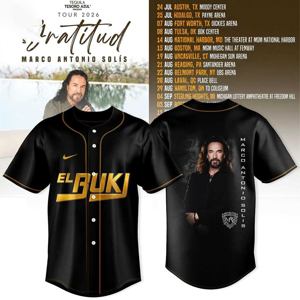 Marco Antonio Solís Gratitud Tour 2026 Baseball Jersey Marco Antonio Solís Gratitud Tour 2026 Baseball Jersey