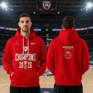 Olympiacos Basketball EuroLeague Champions 2026 Red Hoodie Olympiacos Basketball EuroLeague Champions 2026 Red Hoodie