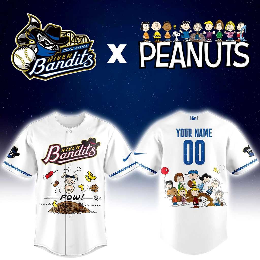 Quad Cities River Bandits Peanuts Night Custom Jersey Quad Cities River Bandits Peanuts Night Custom Jersey