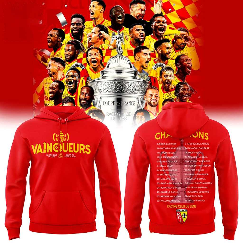 Racing Club de Lens Coupe de France 2025 2026 Champions Red Tee Hoodie Racing Club de Lens Coupe de France 2025 2026 Champions Red Tee Hoodie