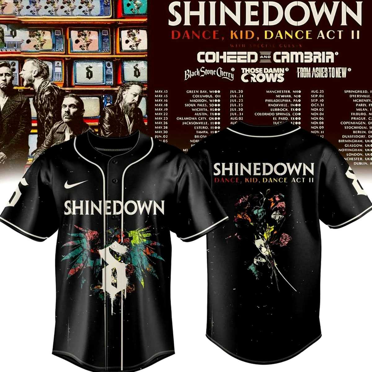 ShineDown Dance, Kid, Dance Tour 2026 FOR FAN Baseball Jersey ShineDown Dance, Kid, Dance Tour 2026 FOR FAN Baseball Jersey