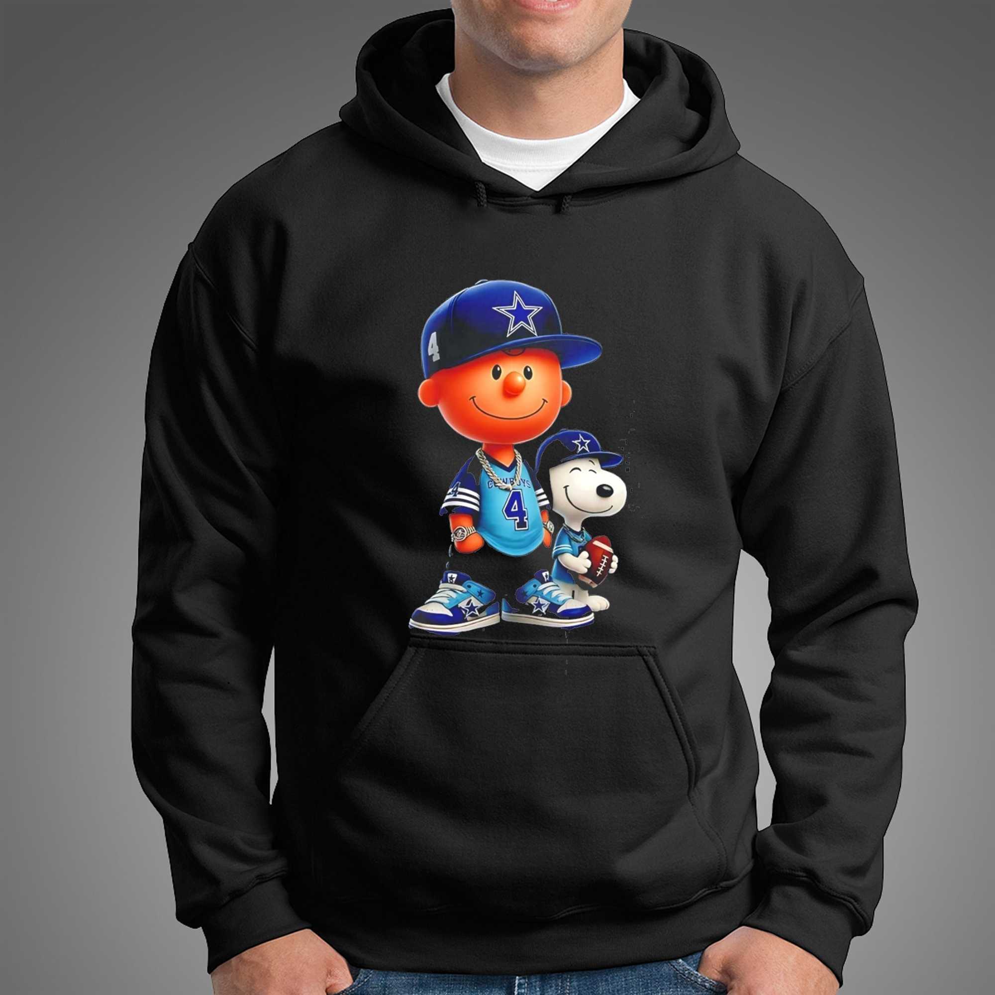Charlie Brown And Snoopy Cowboys Tee Hoodie Charlie Brown And Snoopy Cowboys Tee Hoodie