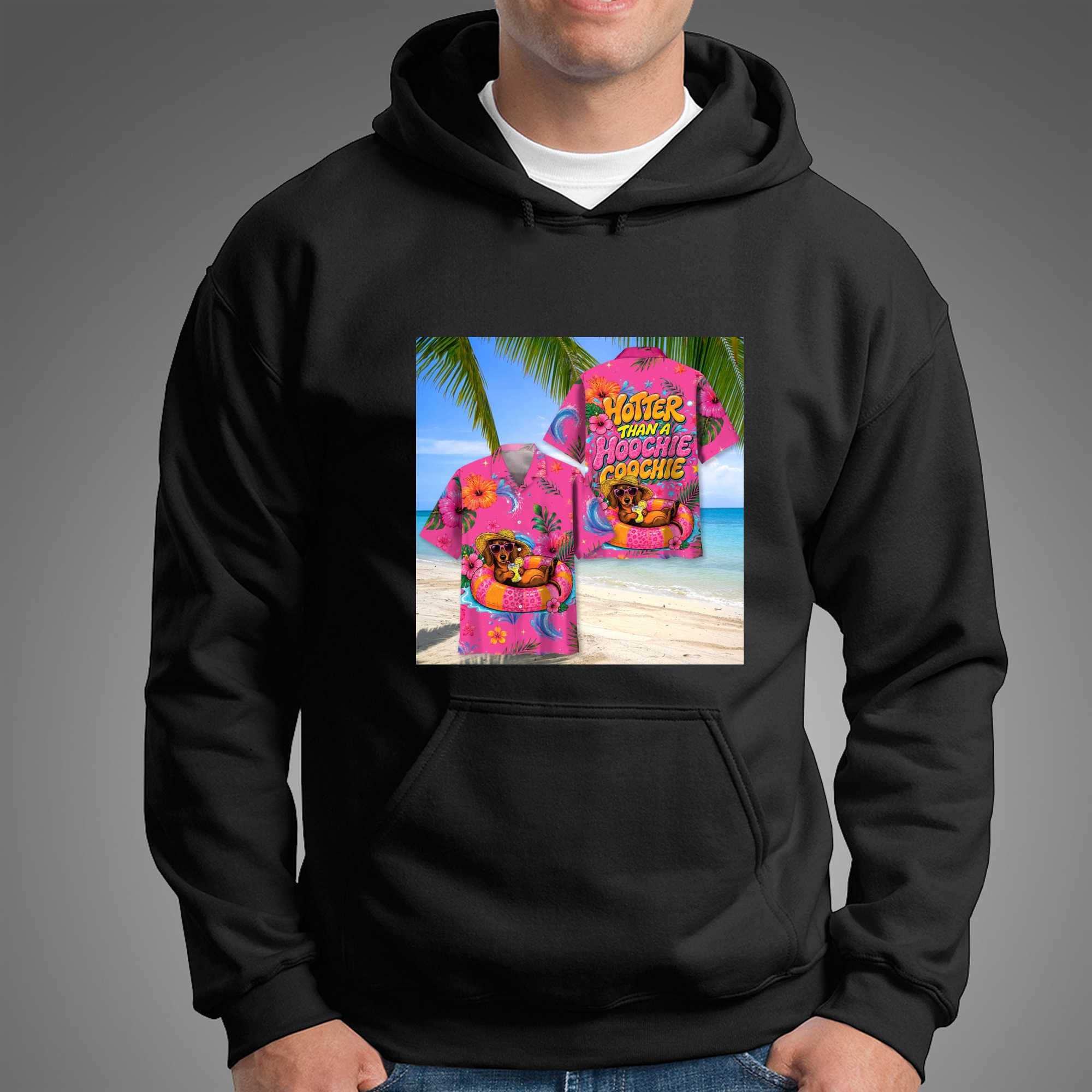 Cute Pink Hotter Than A Hoochie Coochie dachshund Dog Hawaiian Tee Cute Pink Hotter Than A Hoochie Coochie dachshund Dog Hawaiian Tee