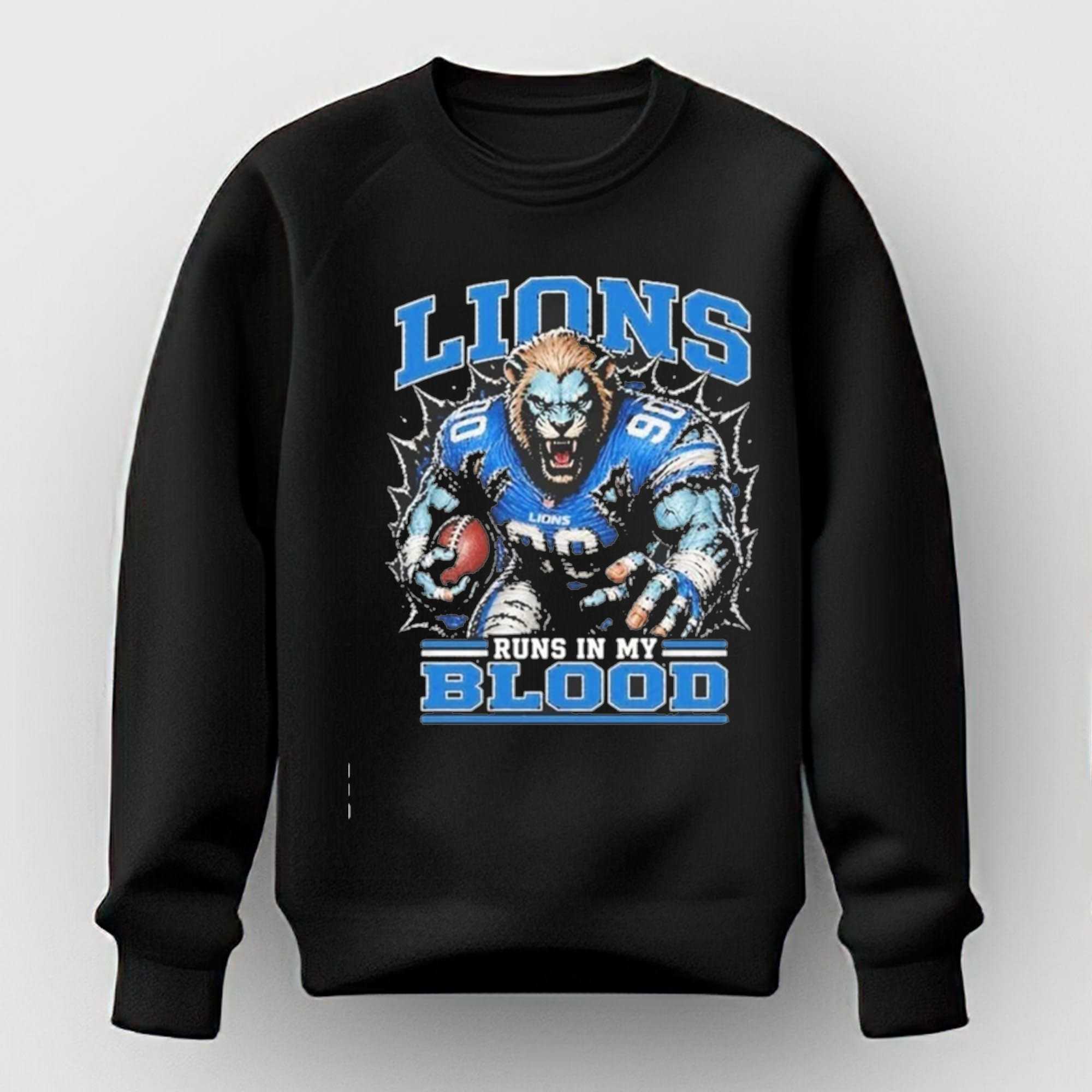 Detroit Lions Runs In My Blood Nfl Football Player Mascot Team Tee Detroit Lions Runs In My Blood Nfl Football Player Mascot Team Tee