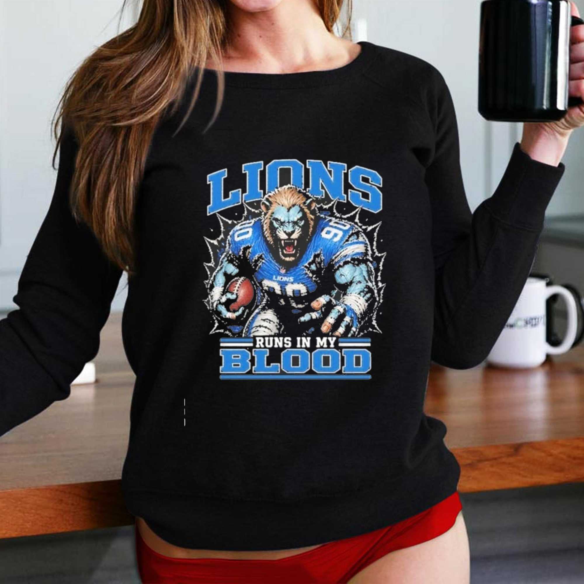 Detroit Lions Runs In My Blood Nfl Football Player Mascot Team Tee Detroit Lions Runs In My Blood Nfl Football Player Mascot Team Tee