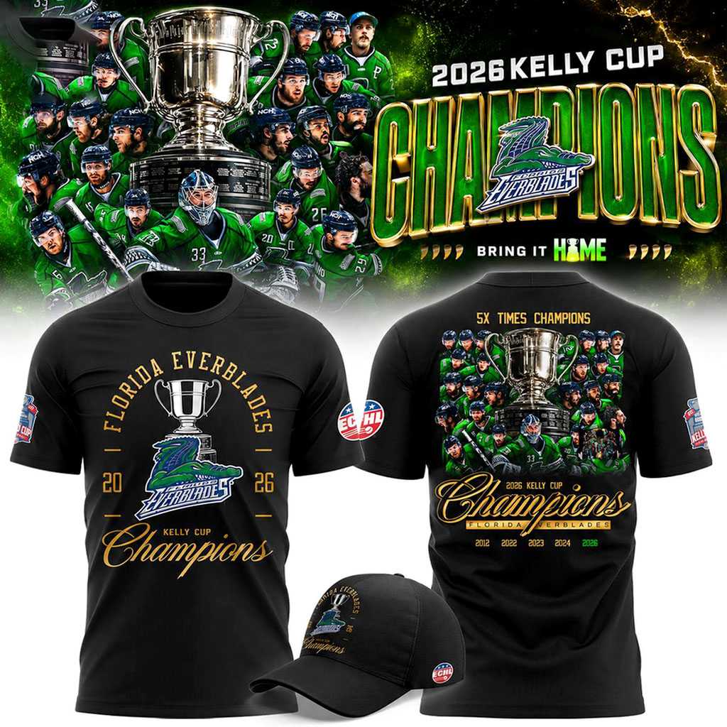 Florida Everblades 2026 Kelly Cup Champions Locker Room Tee Hoodie Florida Everblades 2026 Kelly Cup Champions Locker Room Tee Hoodie