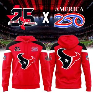 Houston Texans 25 Seasons America 250 Red Two Sided Hoodie