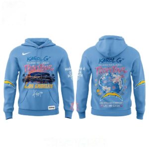 Los Angeles Chargers Karol G Viajando Por El Mundo Tropitour 2026 Mi Casa Hoodie Tee