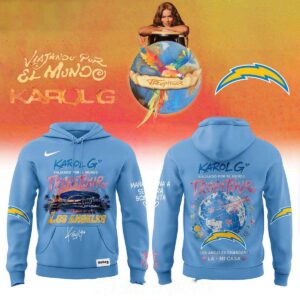 Los Angeles Chargers Karol G Viajando Por El Mundo Tropitour 2026 Mi Casa Hoodie Tee
