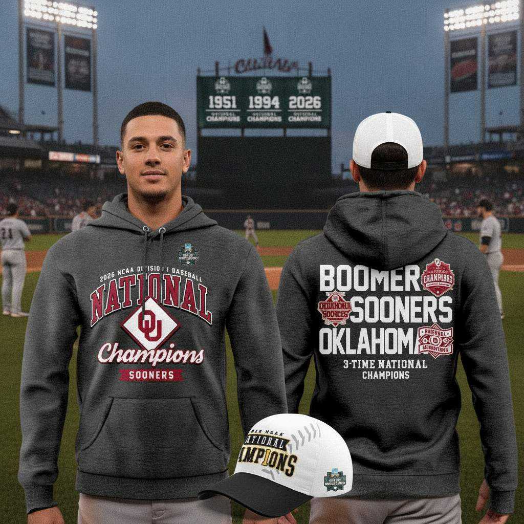 Oklahoma Sooners 2026 3 Time NCAA Baseball National Champions Tee Hoodie Oklahoma Sooners 2026 3 Time NCAA Baseball National Champions Tee Hoodie
