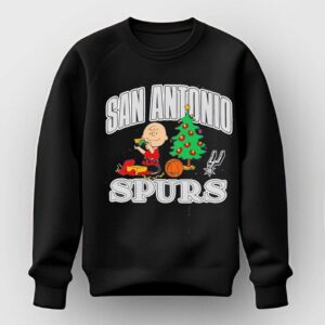 Peanuts Worldwide LLC Charlie Brown Playing with Toy by Christmas Tree San Antonio SPURS Shirt