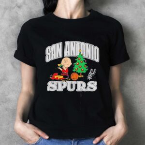 Peanuts Worldwide LLC Charlie Brown Playing with Toy by Christmas Tree San Antonio SPURS Shirt