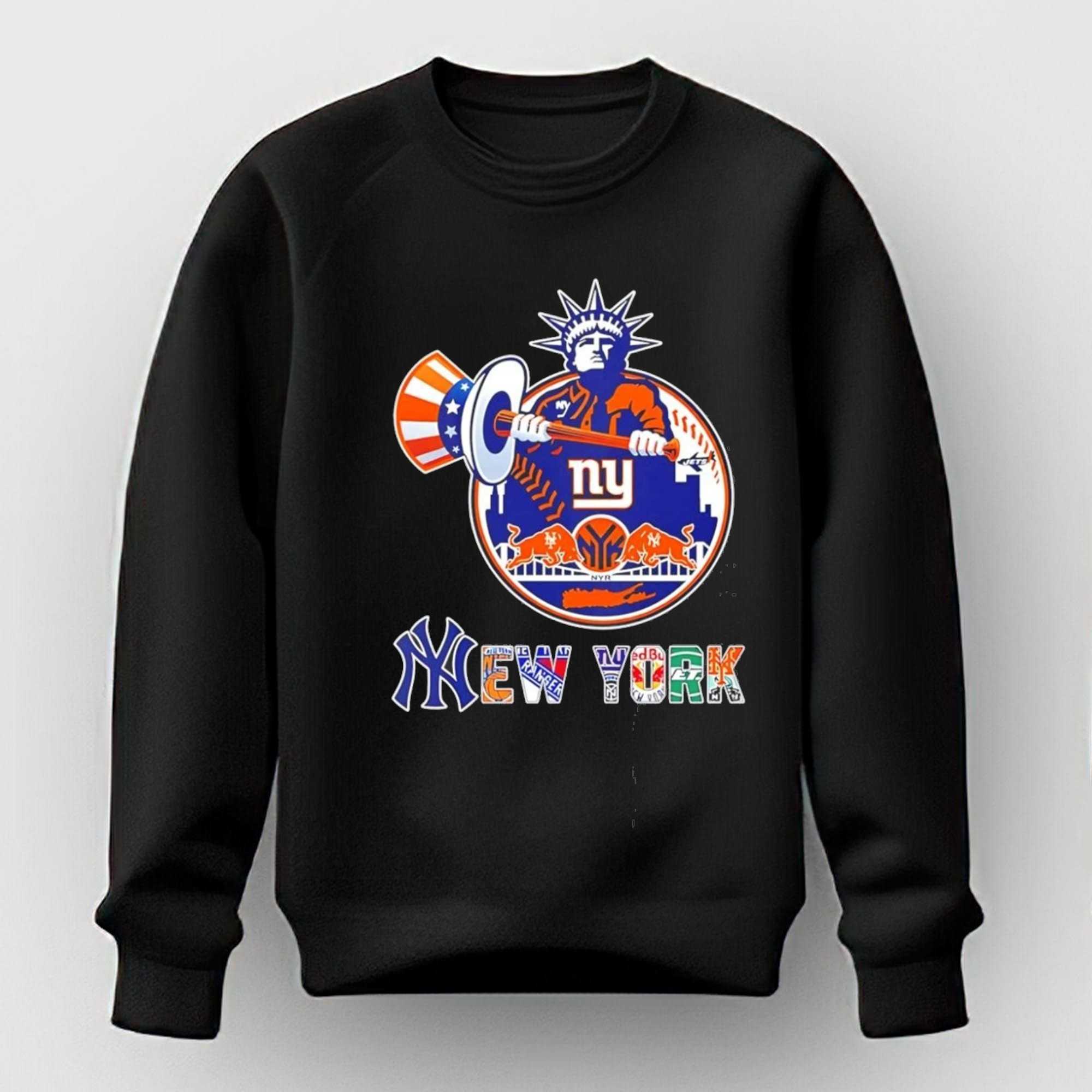 Statue of Liberty New York Yankees Rangers Giants Red Bulls Jets Skyline Tee Statue of Liberty New York Yankees Rangers Giants Red Bulls Jets Skyline Tee