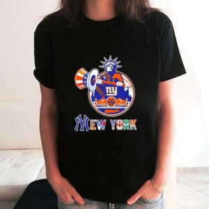 Statue of Liberty New York Yankees Rangers Giants Red Bulls Jets Skyline Tee