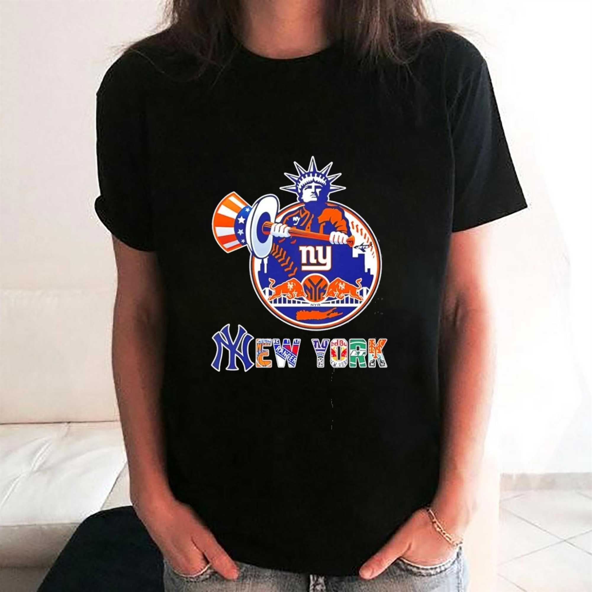 Statue of Liberty New York Yankees Rangers Giants Red Bulls Jets Skyline Tee Statue of Liberty New York Yankees Rangers Giants Red Bulls Jets Skyline Tee