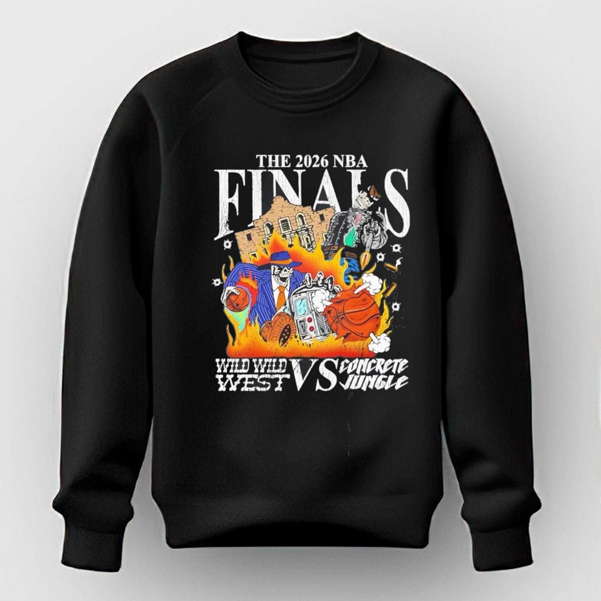 The 2026 NBA Finals Wild Wild West vs Concrete Jungle Spurs Knicks Skeleton Tee The 2026 NBA Finals Wild Wild West vs Concrete Jungle Spurs Knicks Skeleton Tee