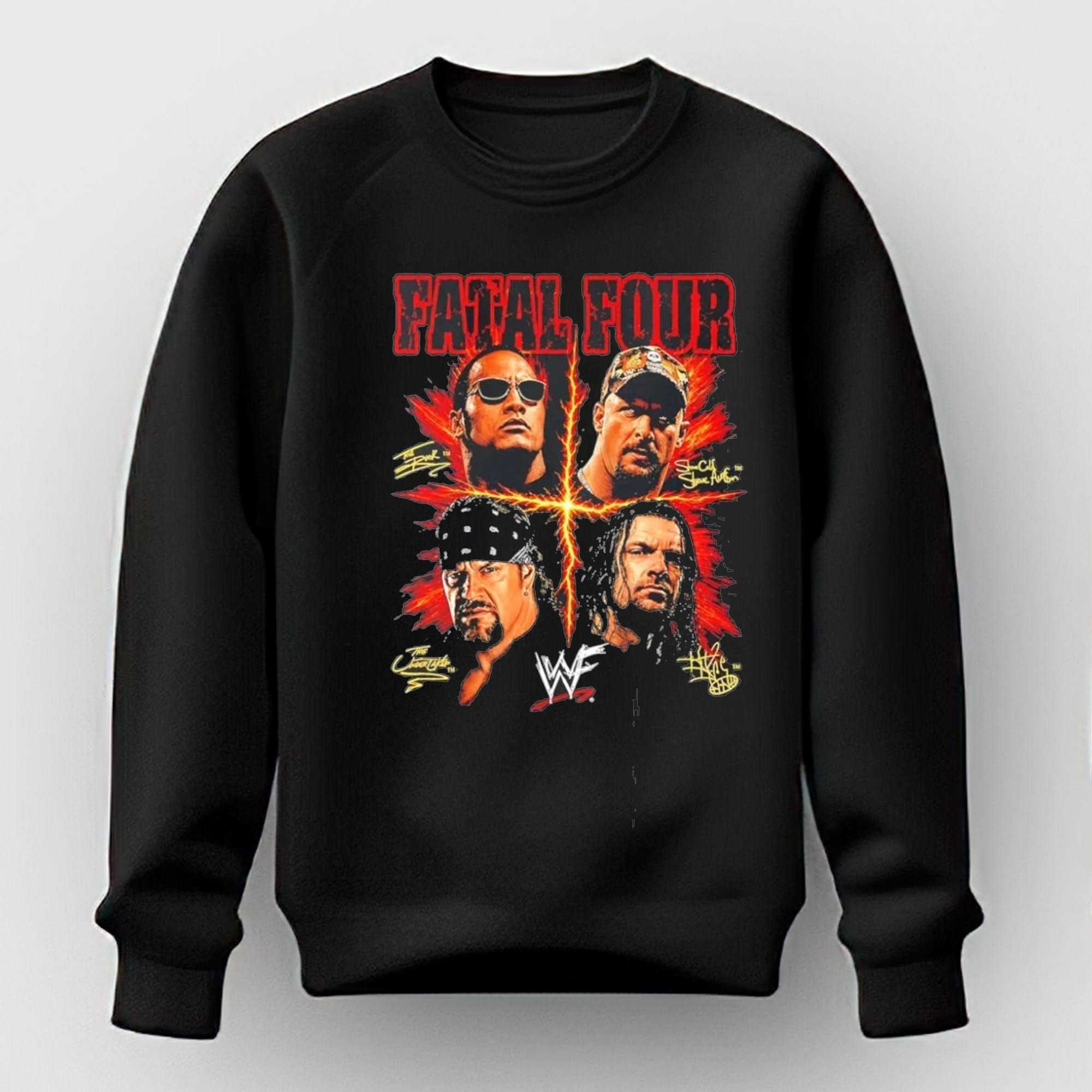 The Rock Stone Cold Steve Austin The Undertaker Triple H Fatal Four WWF Tee