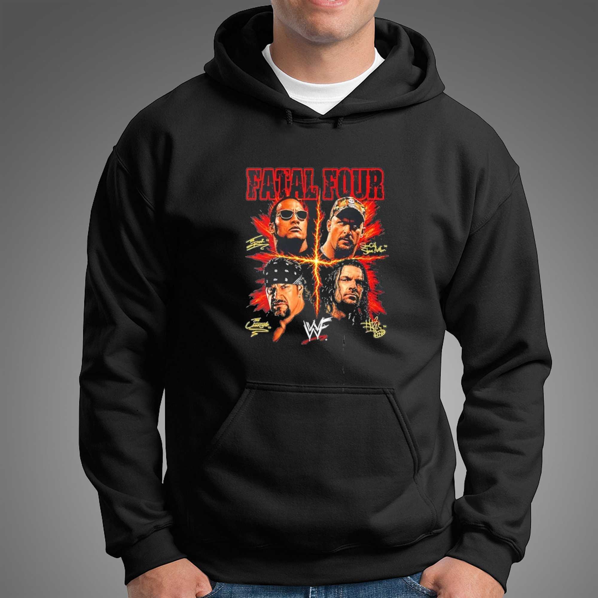 The Rock Stone Cold Steve Austin The Undertaker Triple H Fatal Four WWF Tee The Rock Stone Cold Steve Austin The Undertaker Triple H Fatal Four WWF Tee