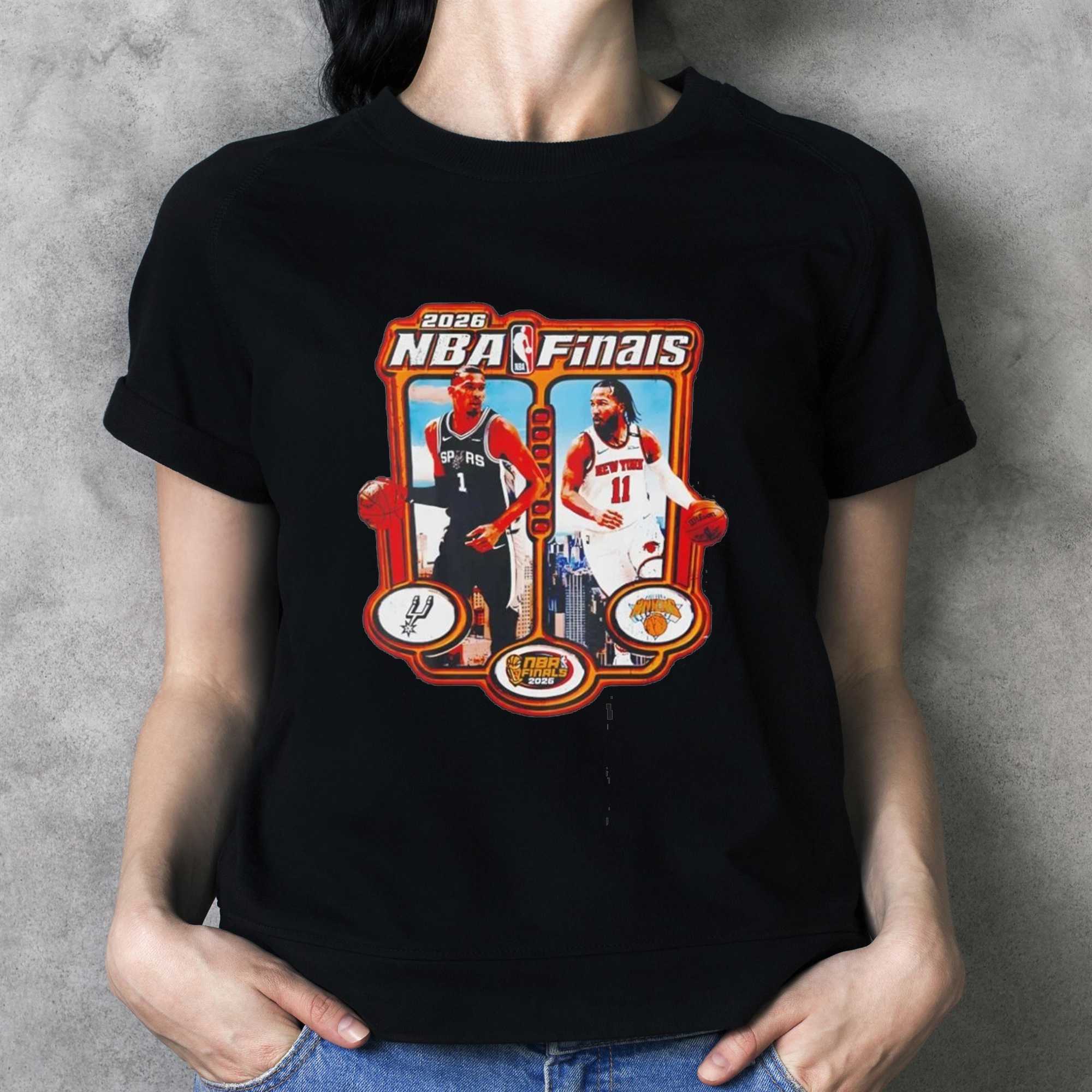 Two Thousand Twenty Six NBA Finals San Antonio Spurs Victor Wembanyama One New York Knicks Tee Two Thousand Twenty Six NBA Finals San Antonio Spurs Victor Wembanyama One New York Knicks Tee