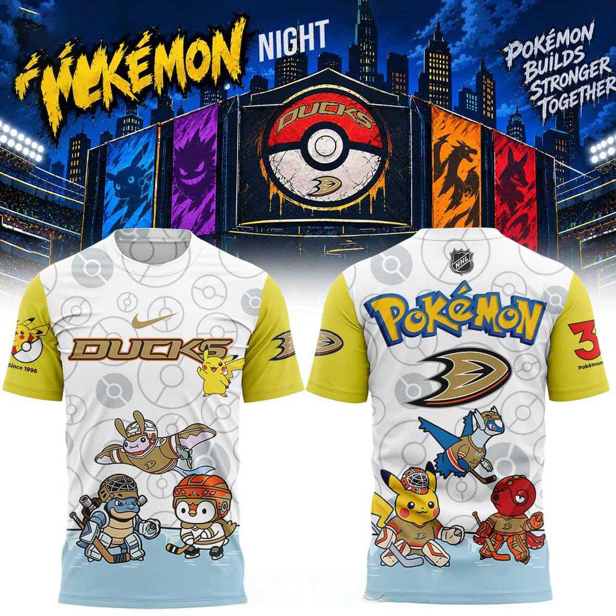 Anaheim Ducks 2026 Pokemon Night Hockey Game Tee Hoodie Anaheim Ducks 2026 Pokemon Night Hockey Game Tee Hoodie