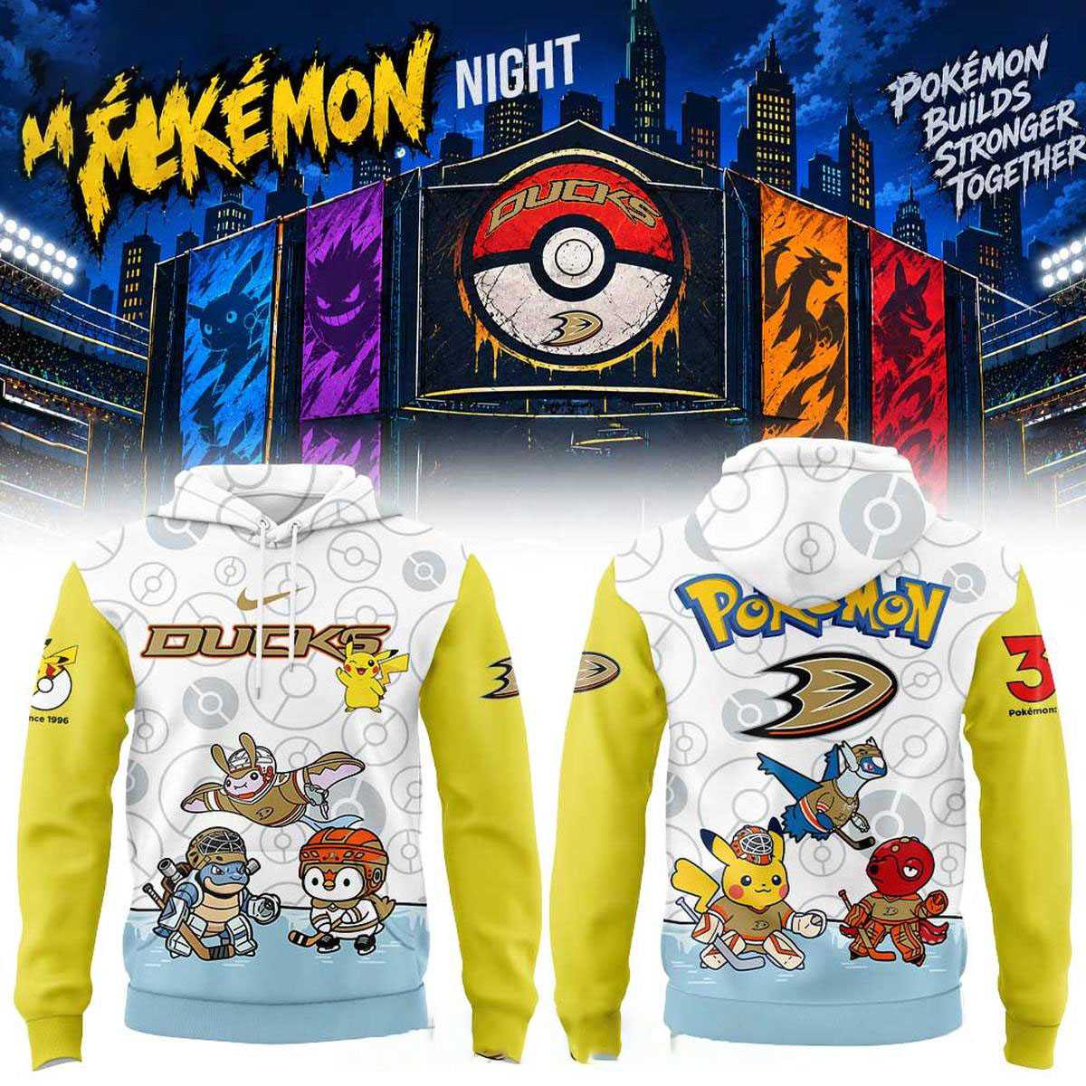 Anaheim Ducks 2026 Pokemon Night Hockey Game Tee Hoodie Anaheim Ducks 2026 Pokemon Night Hockey Game Tee Hoodie